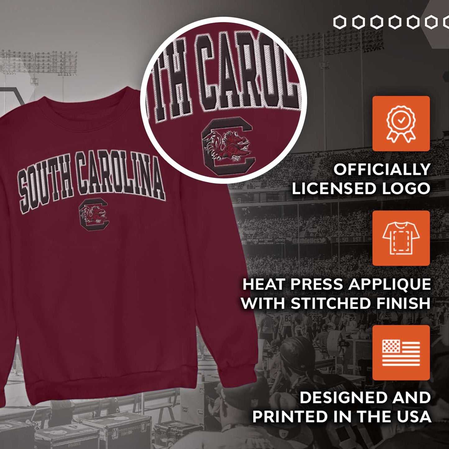 South Carolina Gamecocks NCAA Adult Tackle Twill Crewneck Sweatshirt - Maroon