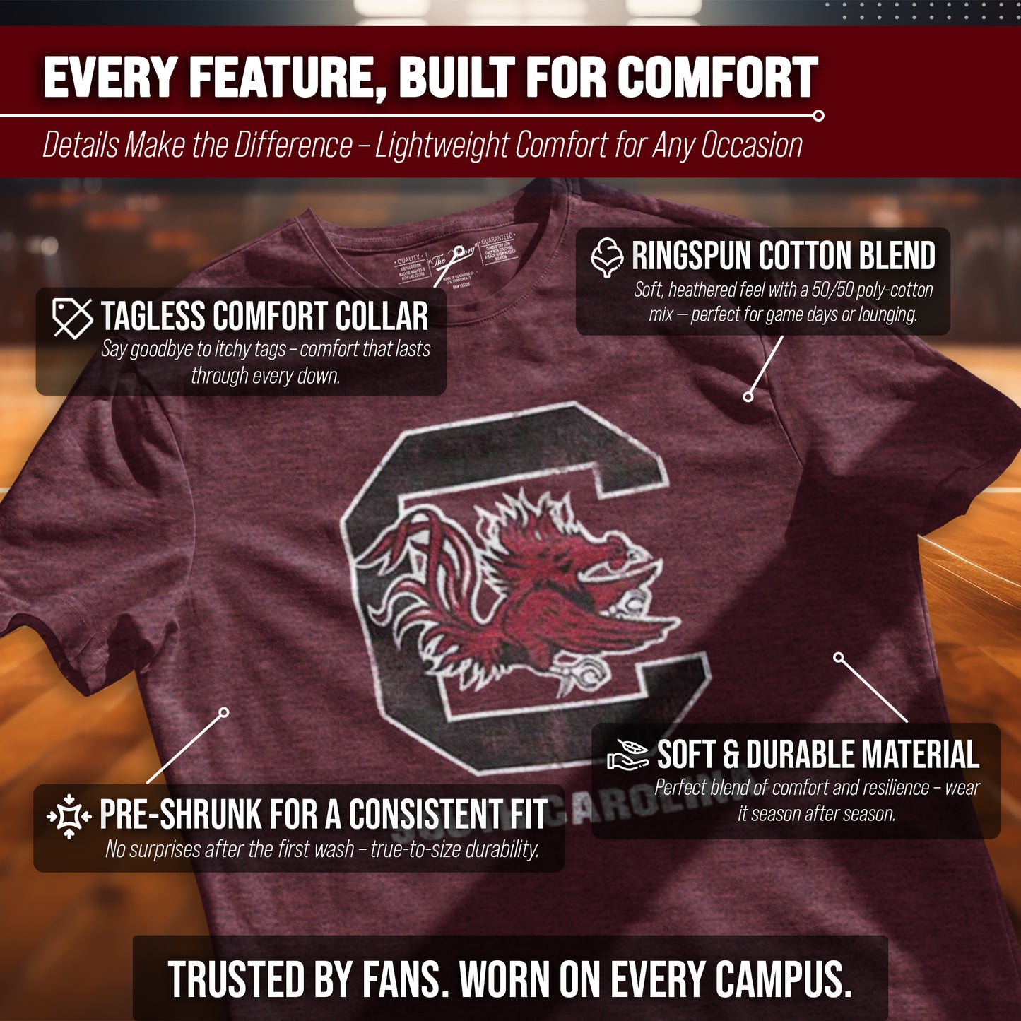 South Carolina Gamecocks Adult MVP Heathered Cotton Blend T-Shirt - Maroon