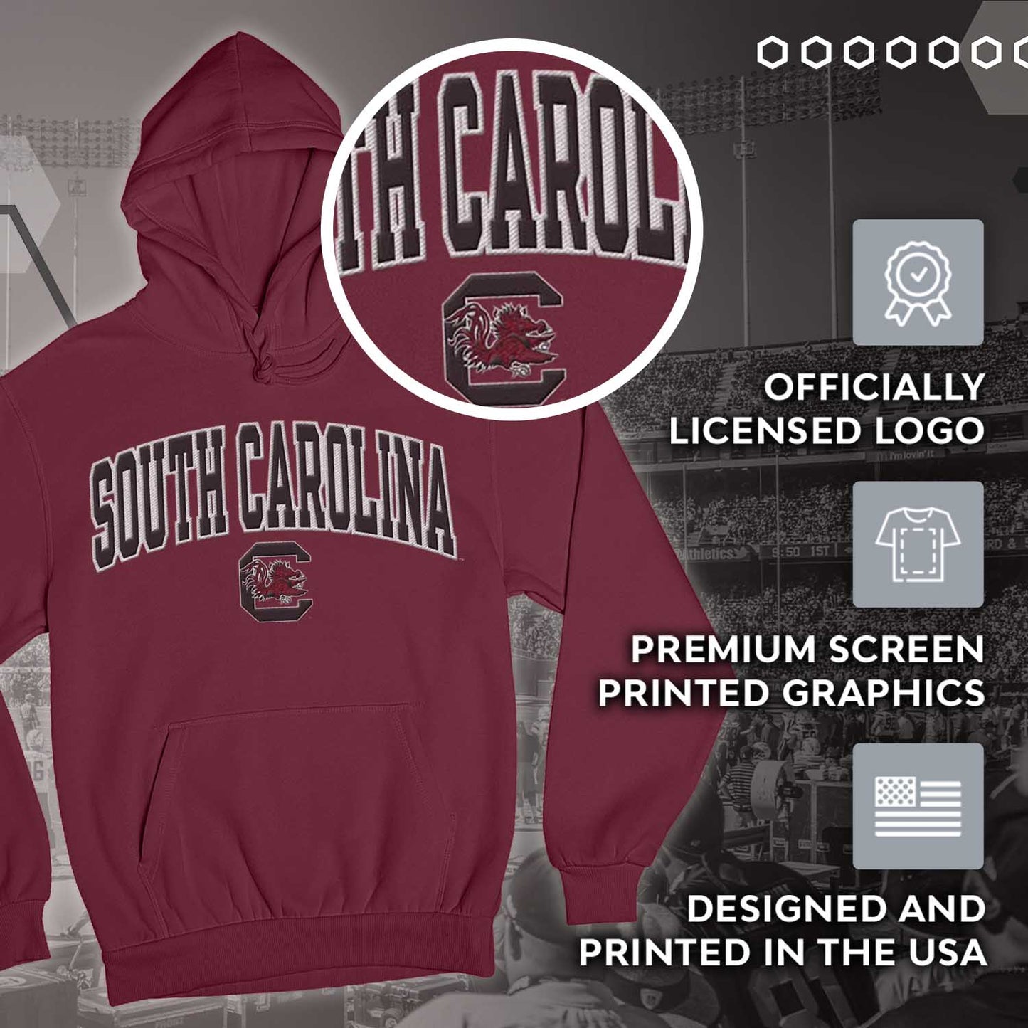 South Carolina Gamecocks NCAA Adult Tackle Twill Hooded Sweatshirt - Maroon