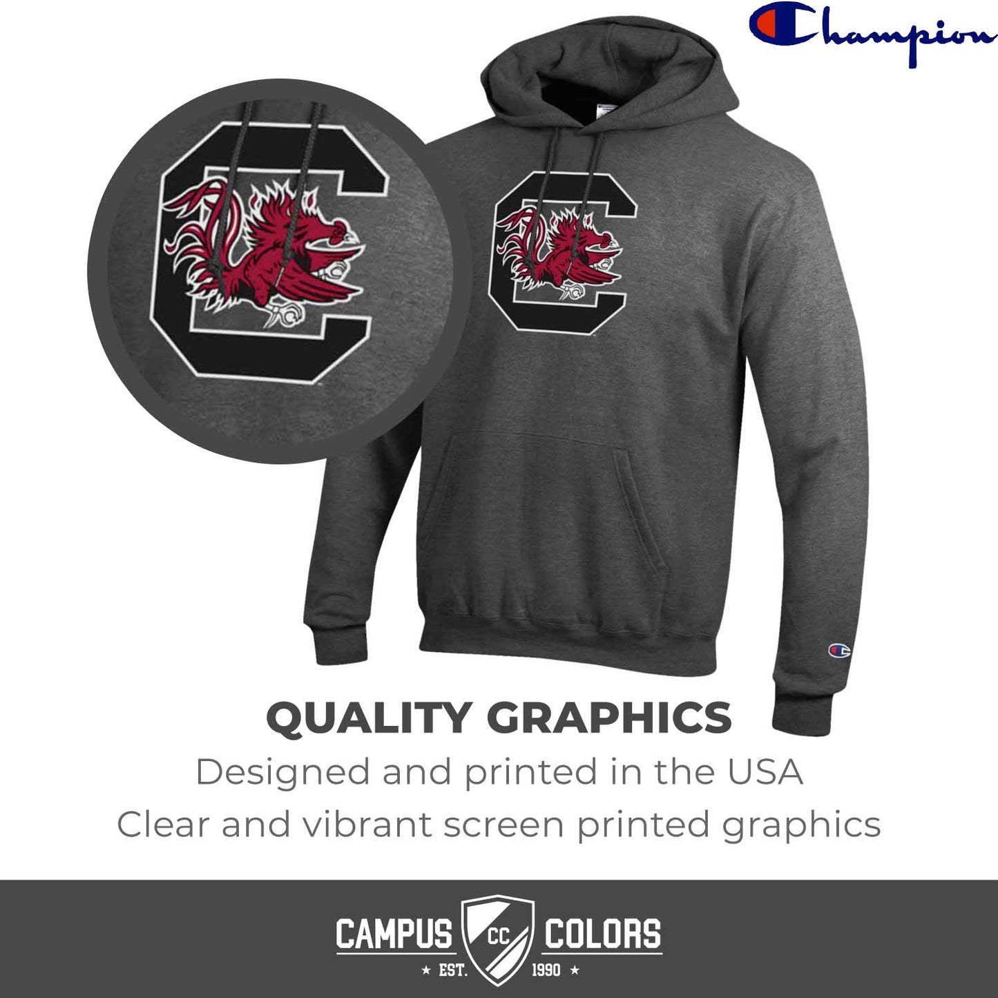 South Carolina Gamecocks Adult Mascot Fleece Hooded Sweatshirt - Charcoal