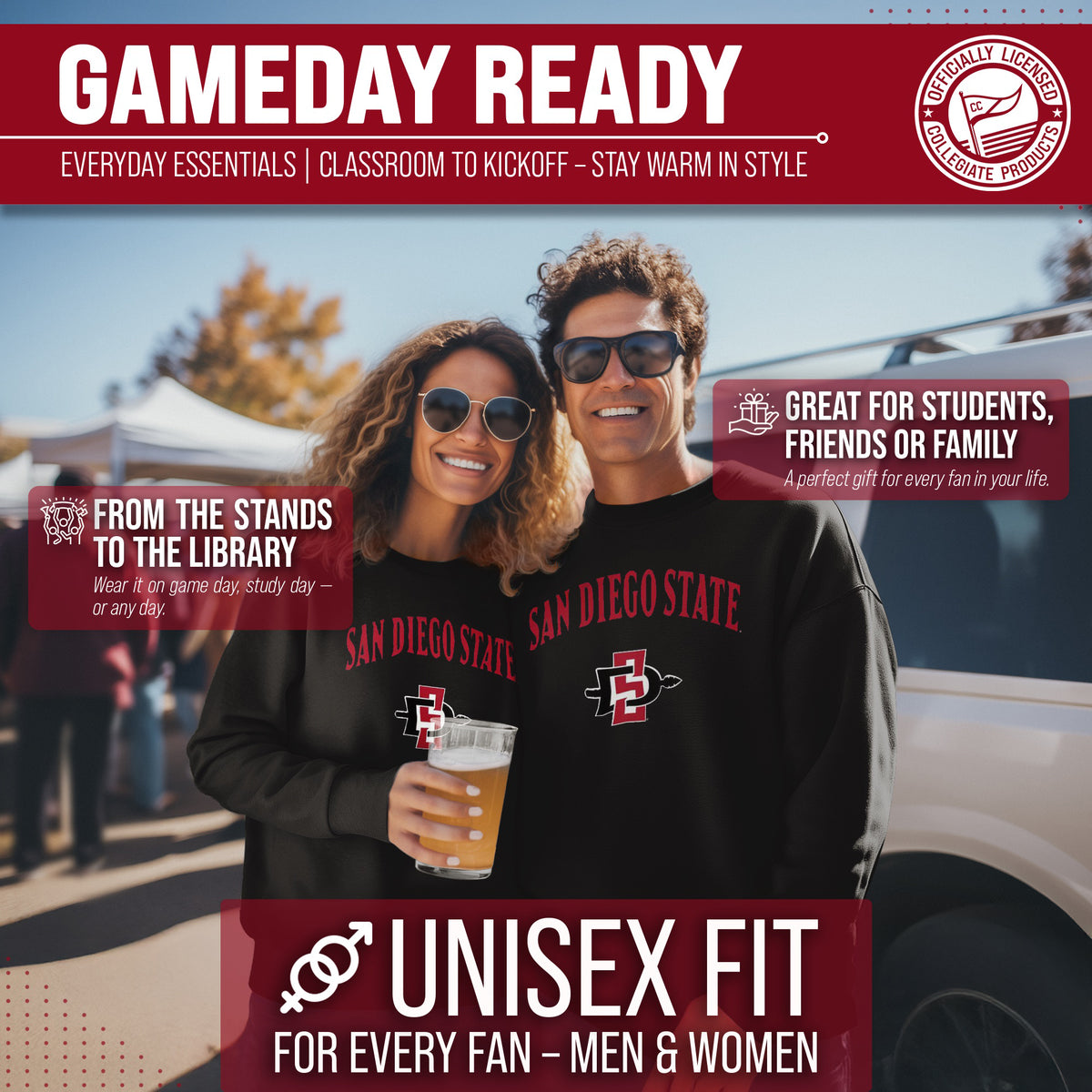 San Diego State Aztecs Adult Arch & Logo Soft Style Gameday Crewneck Sweatshirt - Black