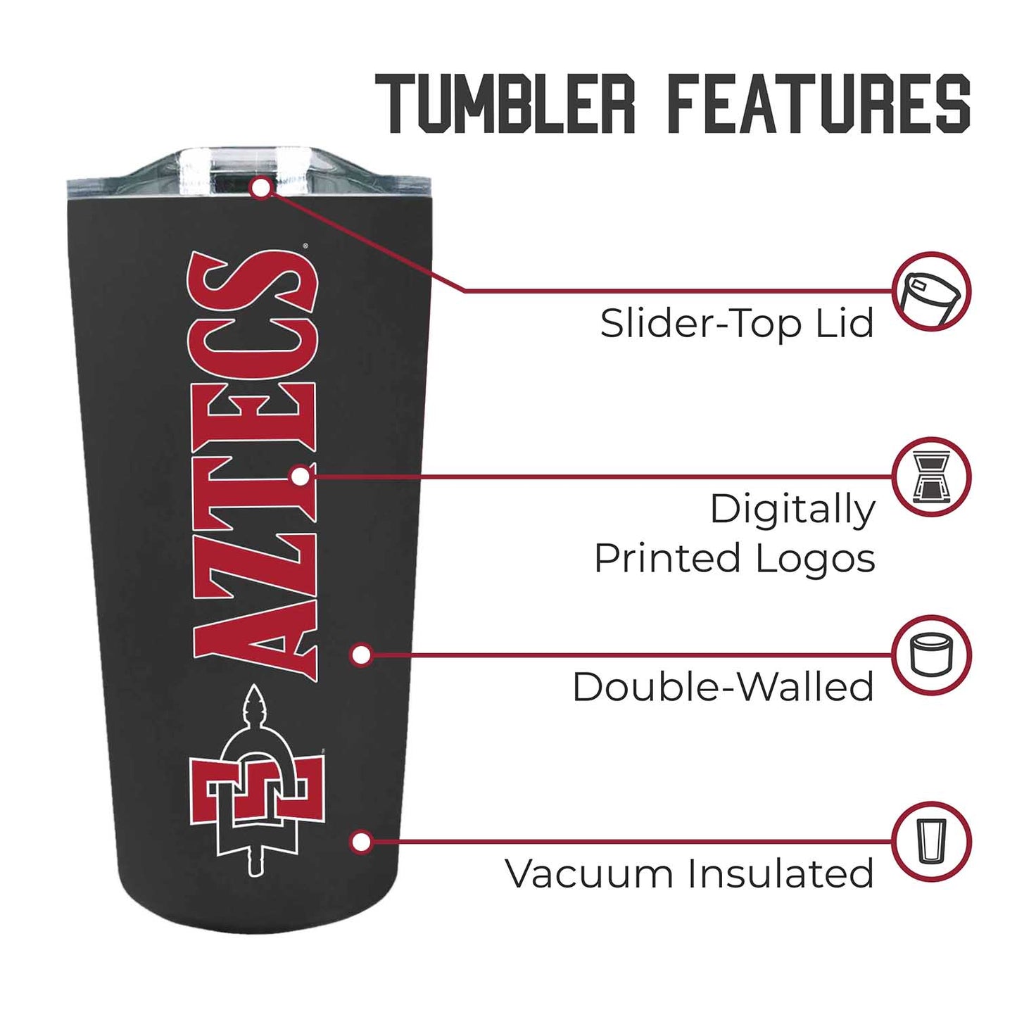San Diego State Aztecs Campus Colors  NCAA Tumbler - Black