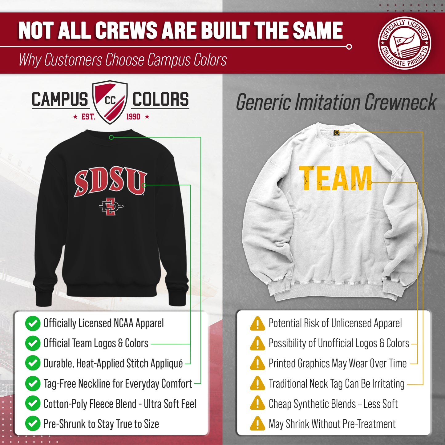 San Diego State Aztecs NCAA Adult Tackle Twill Crewneck Sweatshirt - Black