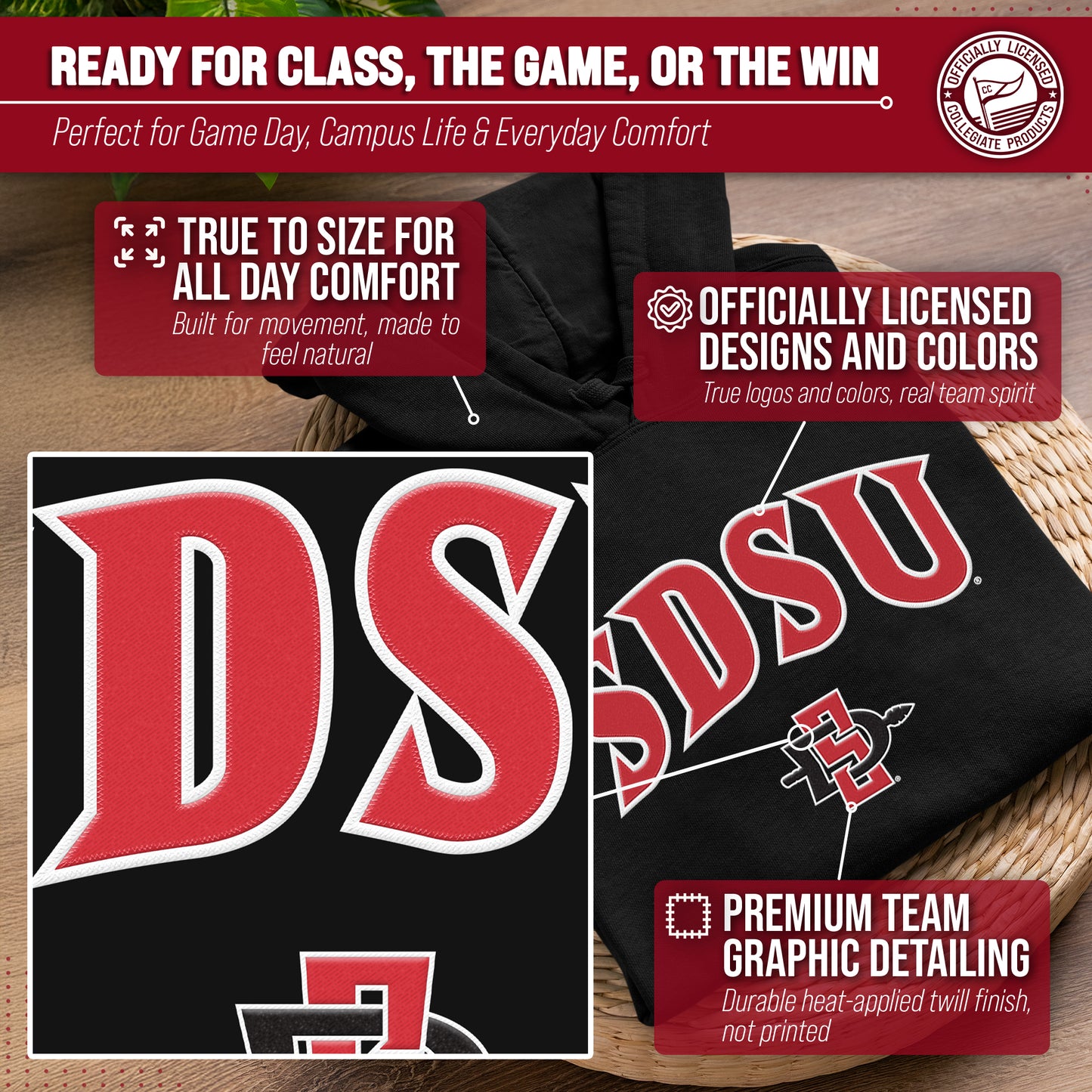 San Diego State Aztecs NCAA Adult Tackle Twill Hooded Sweatshirt - Black