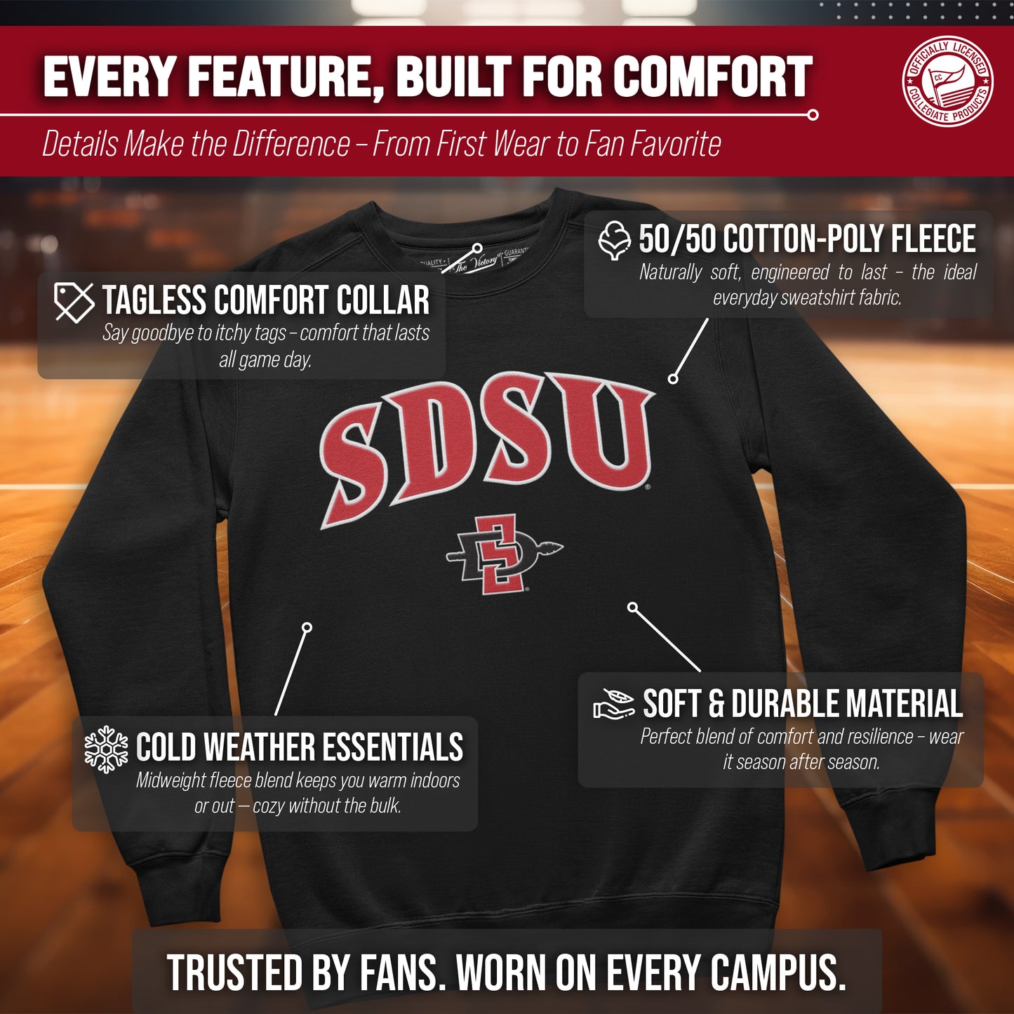 San Diego State Aztecs Adult Tackle Twill Crewneck - Black