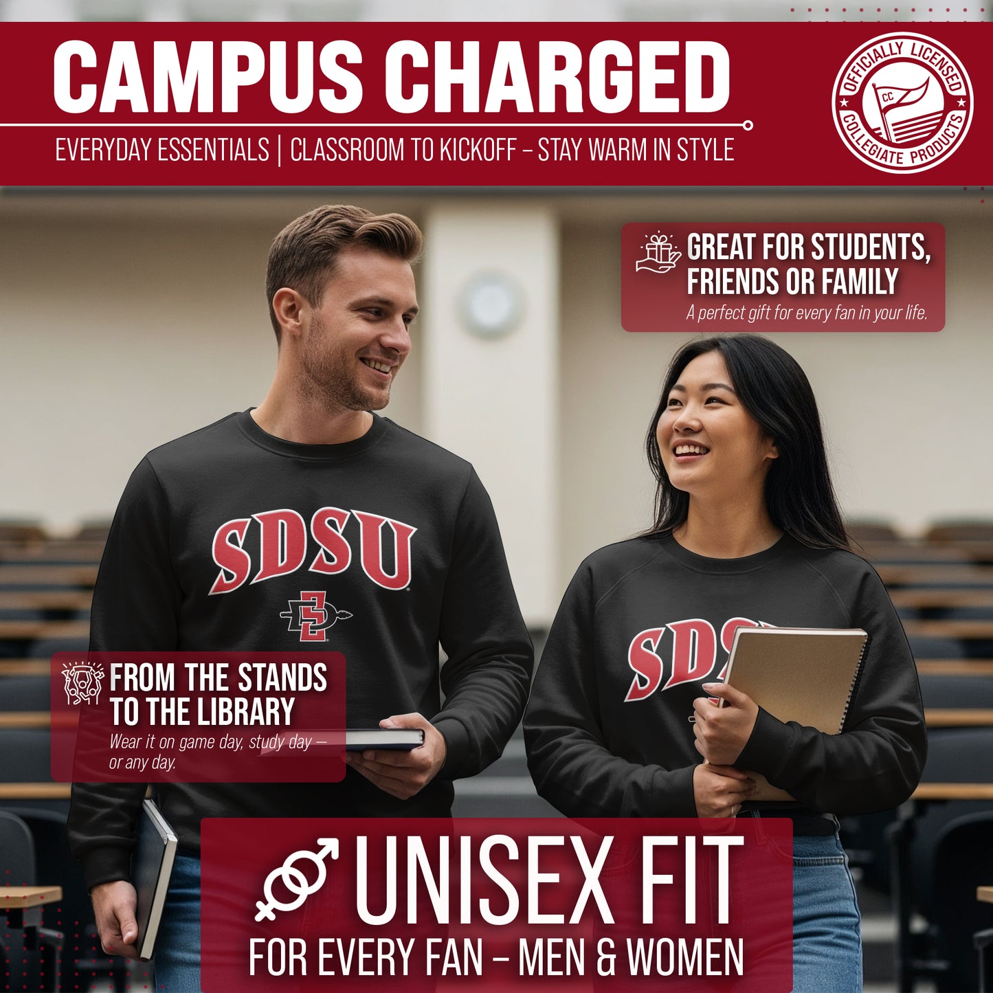 San Diego State Aztecs Adult Tackle Twill Crewneck - Black