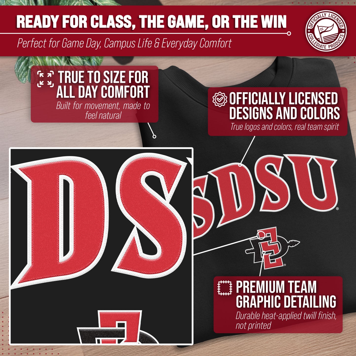 San Diego State Aztecs Adult Tackle Twill Crewneck - Black