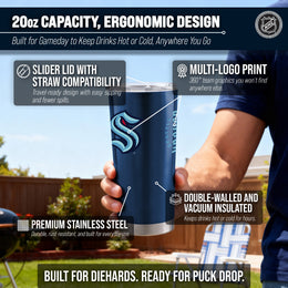 Seattle Kraken NHL Hockey 20oz Stainless Steel Vacuum Insulated Game Day Tumbler with Silicone Grip - Navy