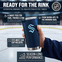 Seattle Kraken NHL Hockey 20oz Stainless Steel Vacuum Insulated Game Day Tumbler with Silicone Grip - Navy