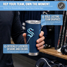 Seattle Kraken NHL Hockey 20oz Stainless Steel Vacuum Insulated Game Day Tumbler with Silicone Grip - Navy
