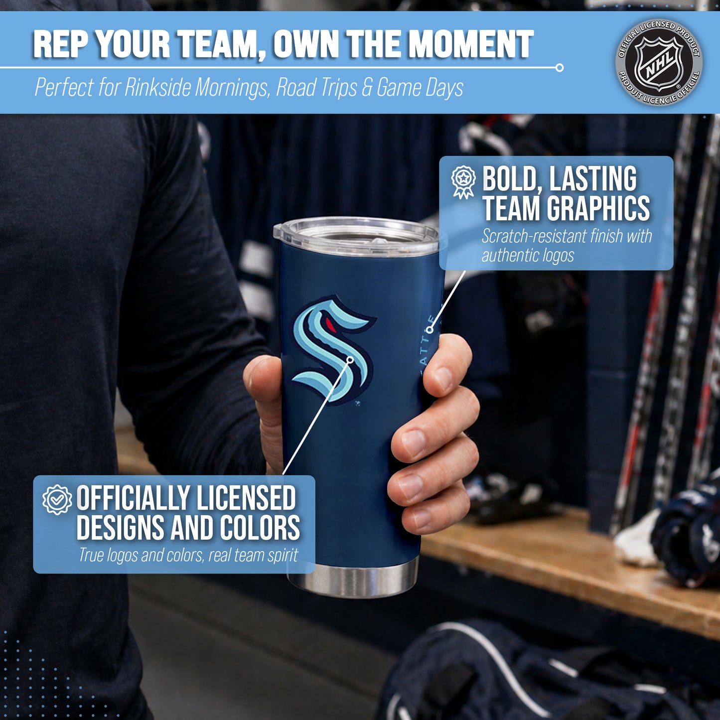 Seattle Kraken NHL Hockey 20oz Stainless Steel Vacuum Insulated Game Day Tumbler with Silicone Grip - Navy