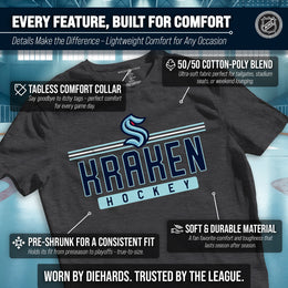 Seattle Kraken Adult NHL Heather Charcoal True Fan Hockey T-Shirt - Charcoal