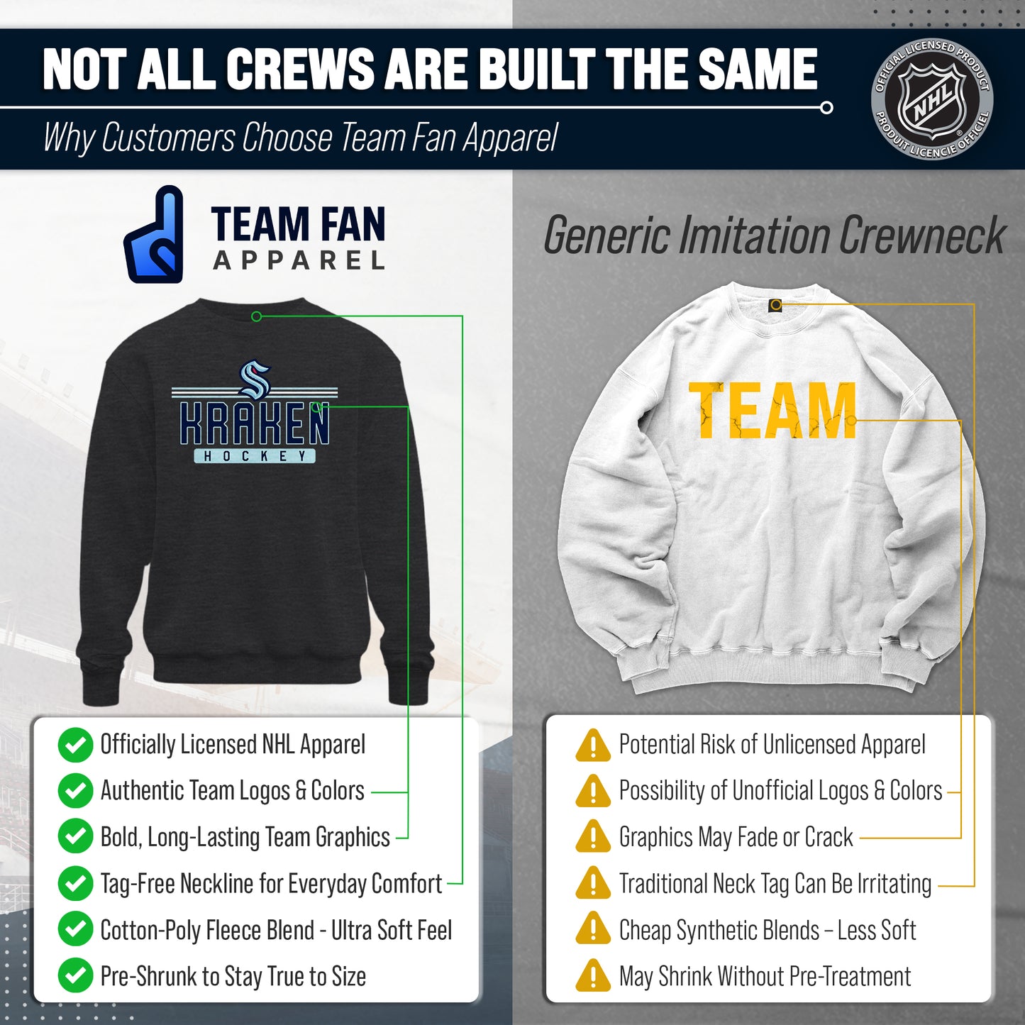 Seattle Kraken NHL Charcoal True Fan Crewneck Sweatshirt - Charcoal