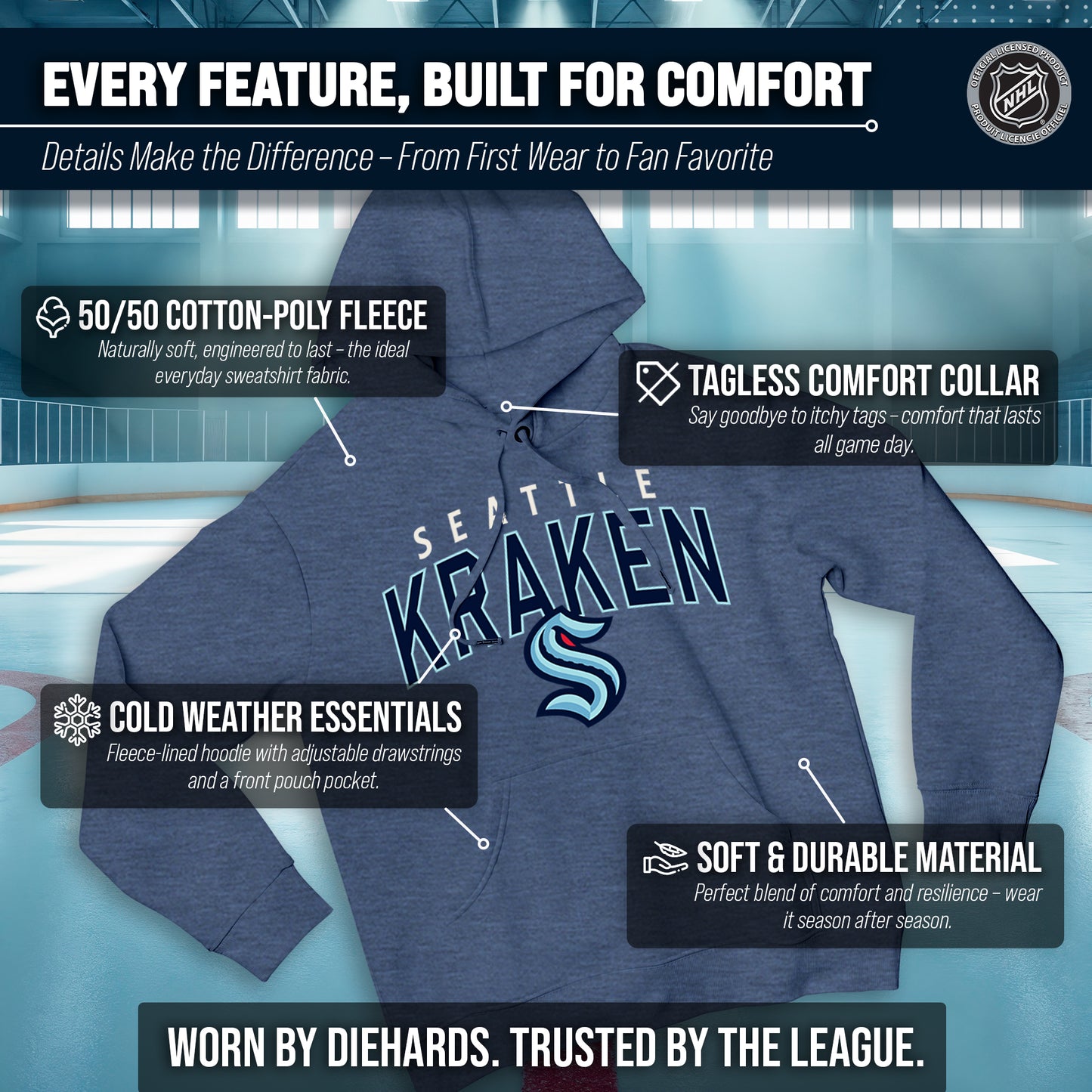 Seattle Kraken NHL Adult Unisex Powerplay Hooded Sweatshirt - Navy