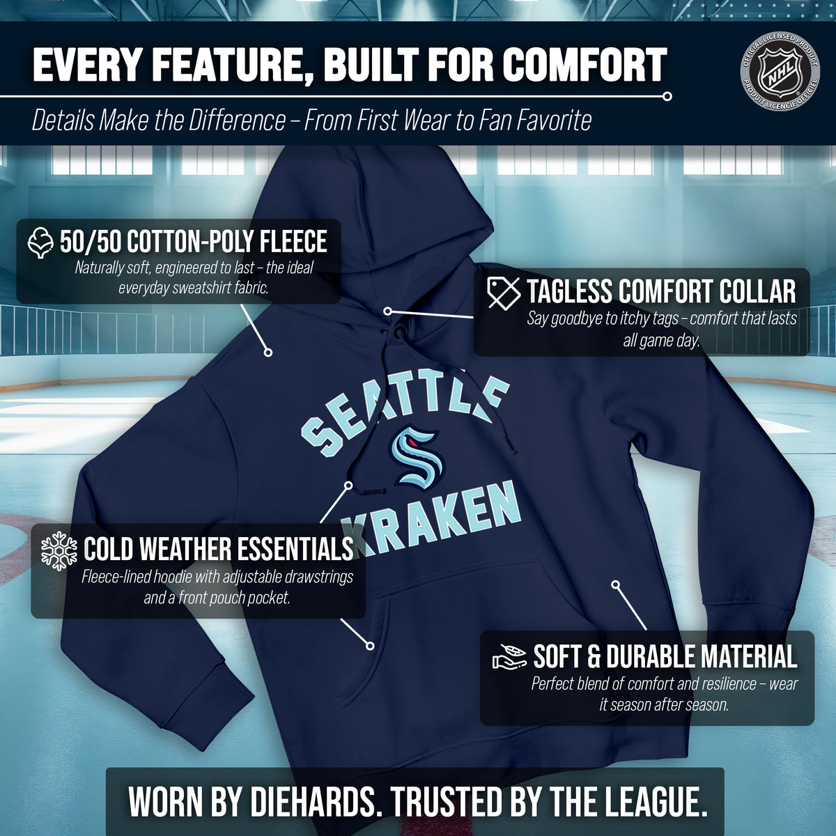 Seattle Kraken Hoodie Pullover Sweatshirt - Navy