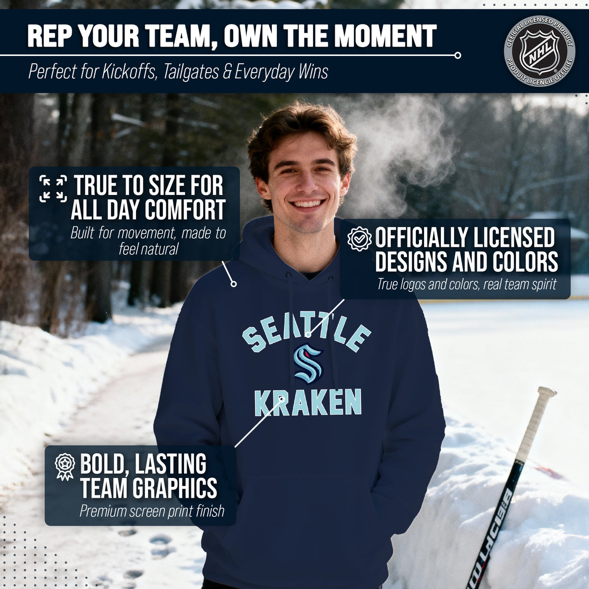 Seattle Kraken Hoodie Pullover Sweatshirt - Navy
