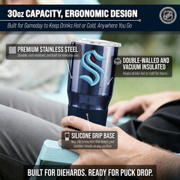 Seattle Kraken NHL Hockey 30oz Stainless Steel Vacuum Insulated Game Day Tumbler with Silicone Grip - Navy
