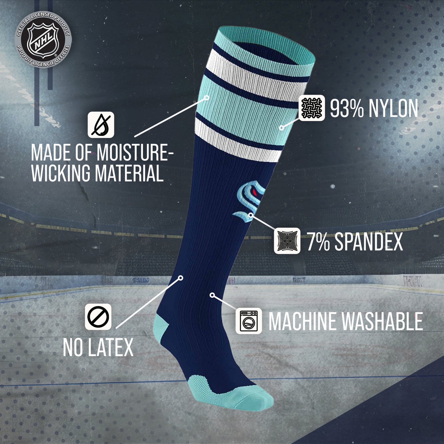 Seattle Kraken NHL Adult Knee High-Performance Socks - Navy