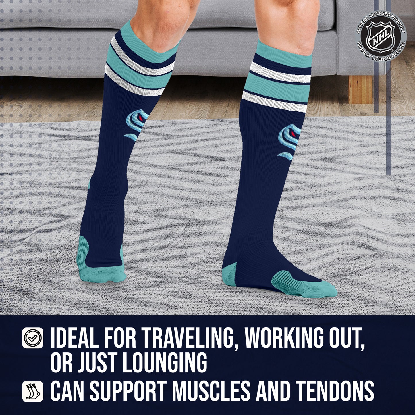 Seattle Kraken NHL Adult Knee High-Performance Socks - Navy