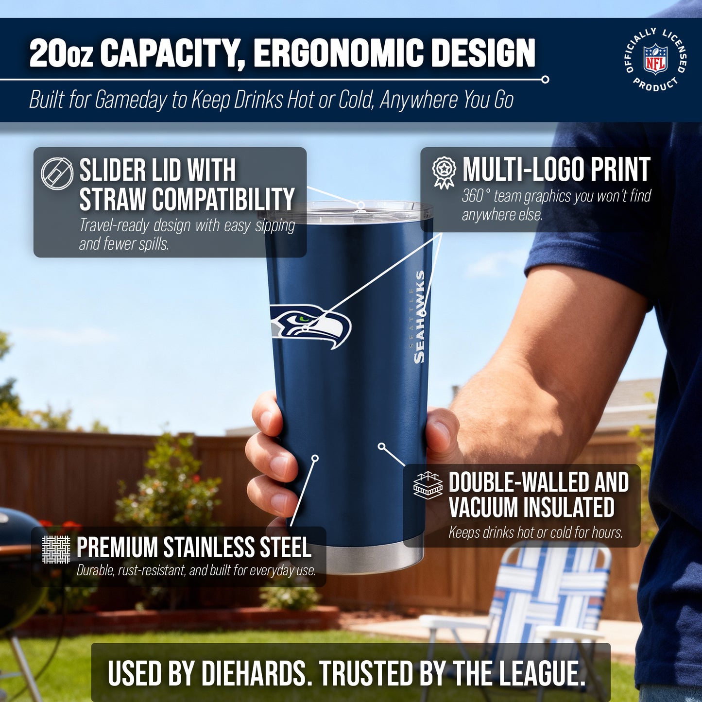 Seattle Seahawks NFL 20oz Gameday Stainless Steel Tumbler - Navy