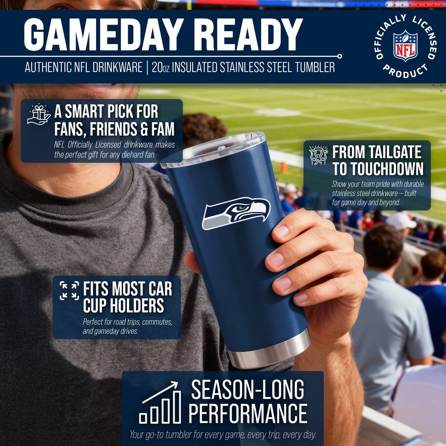 Seattle Seahawks NFL 20oz Gameday Stainless Steel Tumbler - Navy
