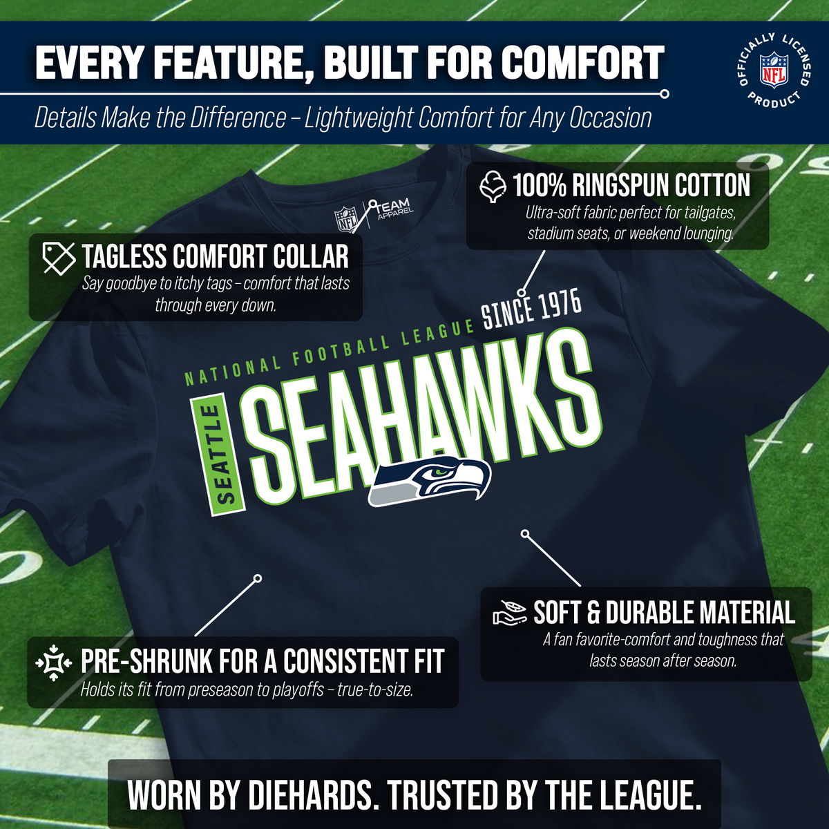Seattle Seahawks  Modern Zone T-Shirt Men Women Officially Licensed NFL - Navy