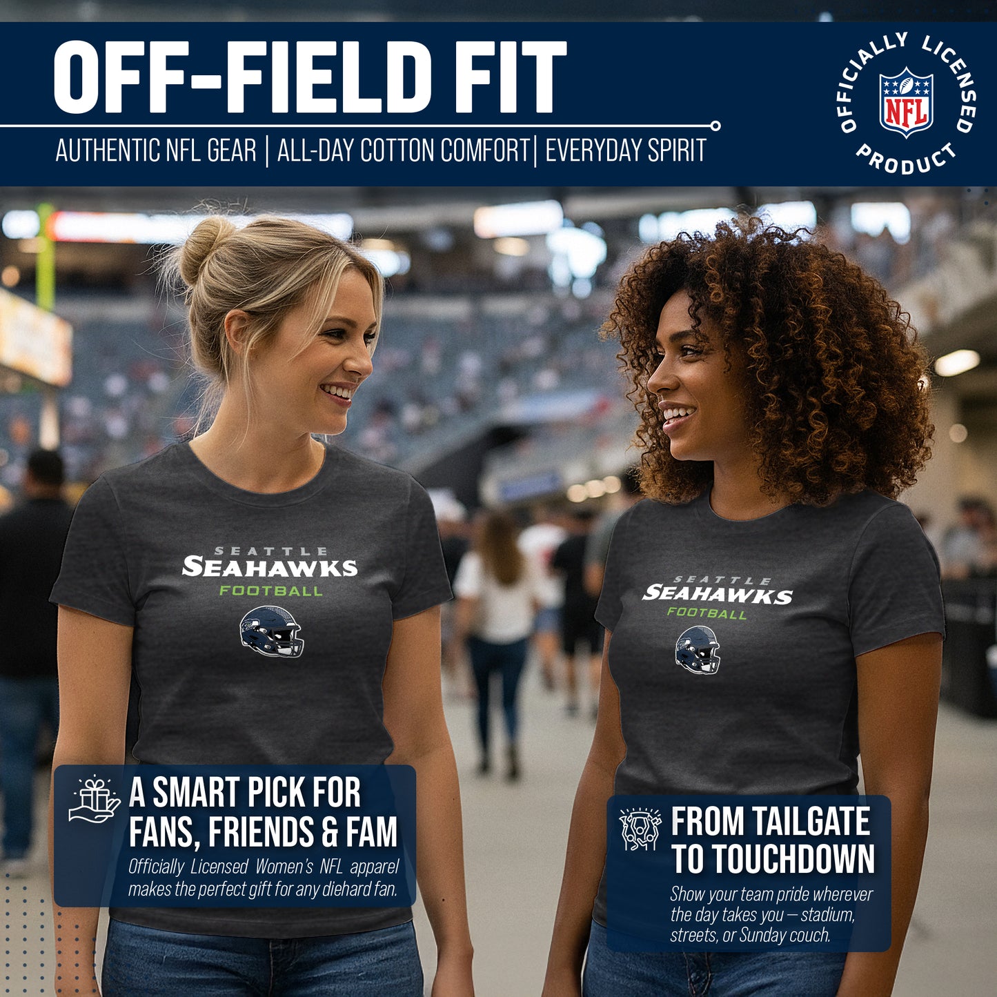 Seattle Seahawks Women's NFL Football Helmet Short Sleeve Tagless T-Shirt - Charcoal