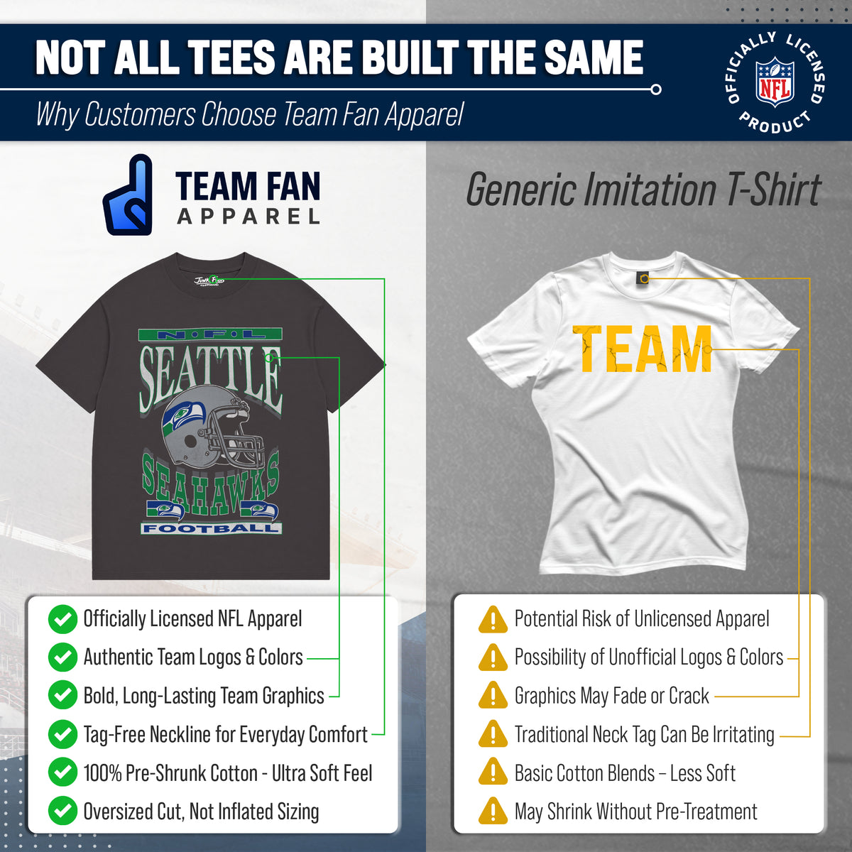 Seattle Seahawks  NFL Franchise Oversized Cotton Tee Men Fan Short Sleeve - Black