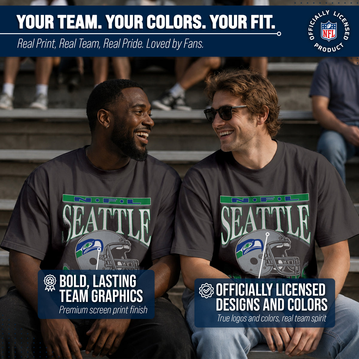 Seattle Seahawks  NFL Franchise Oversized Cotton Tee Men Fan Short Sleeve - Black