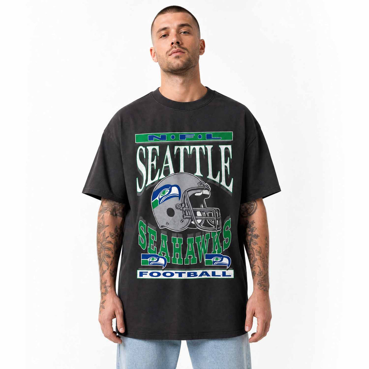 Seattle Seahawks  NFL Franchise Oversized Cotton Tee Men Fan Short Sleeve - Black