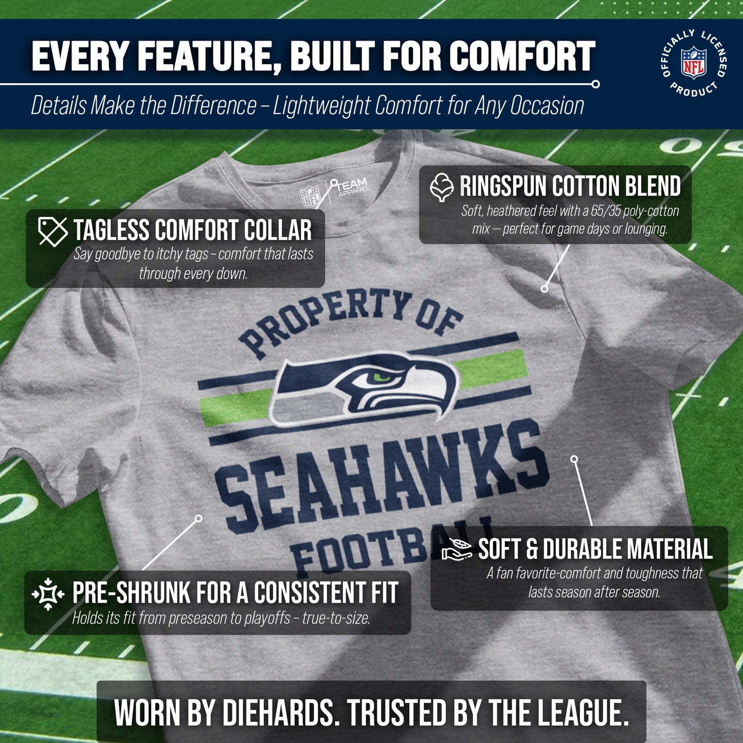 Seattle Seahawks NFL Adult Property Of T-Shirt - Sport Gray