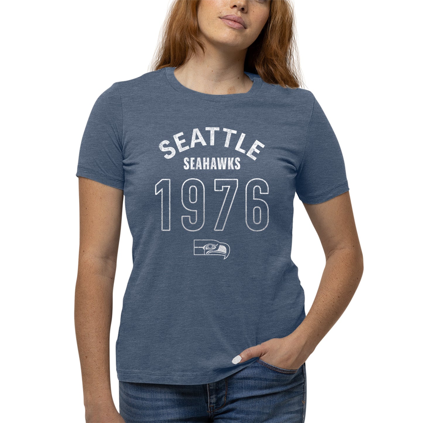 Seattle Seahawks NFL Womens Big Date Tag-Less T-Shirt - Blue Heather