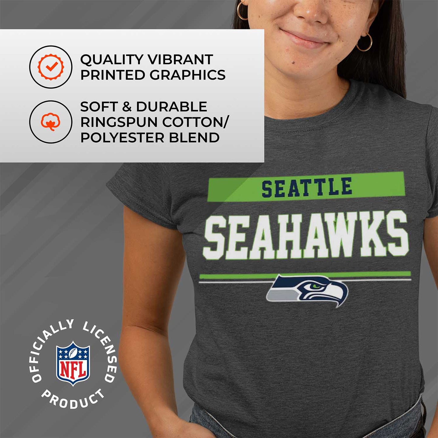 Seattle Seahawks NFL Women's Team Block Plus Sized Relaxed Fit T-Shirt - Charcoal
