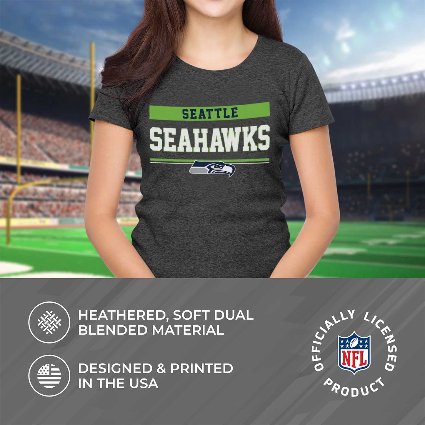 Seattle Seahawks NFL Women's Team Block Plus Sized Relaxed Fit T-Shirt - Charcoal