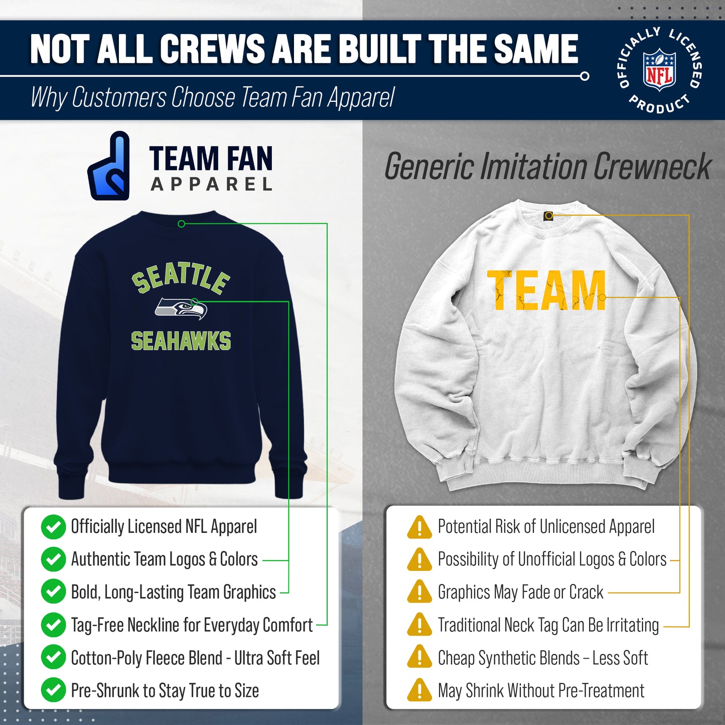 Seattle Seahawks NFL Adult Gameday Football Crewneck Sweatshirt - Navy