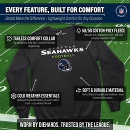 Seattle Seahawks Adult NFL Football Helmet Heather Crewneck Sweatshirt - Charcoal