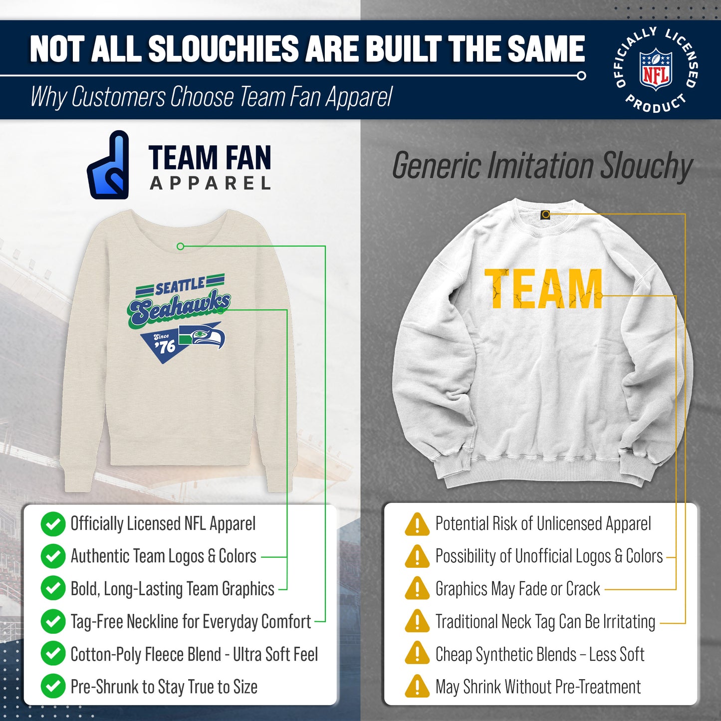 Seattle Seahawks NFL Womens Vintage Charm French Terry Slouchy Top - Birch