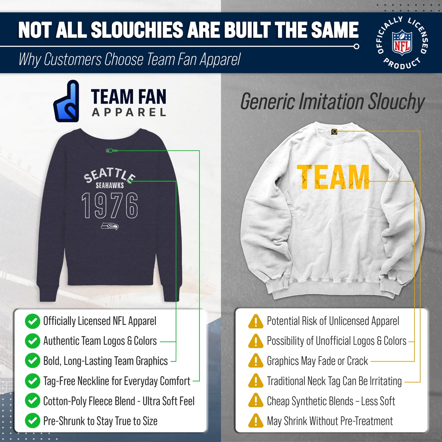 Seattle Seahawks NFL Womens Big Date French Terry Slouchy Top - Navy Heather