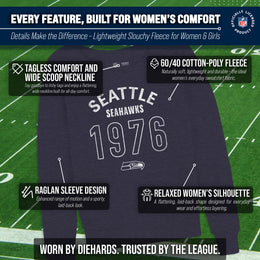 Seattle Seahawks NFL Womens Big Date French Terry Slouchy Top - Navy Heather