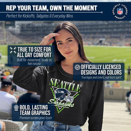 Seattle Seahawks NFL Womens Retro Triangle French Terry Slouchy Top- Raglan Sleeves - Heather Charcoal