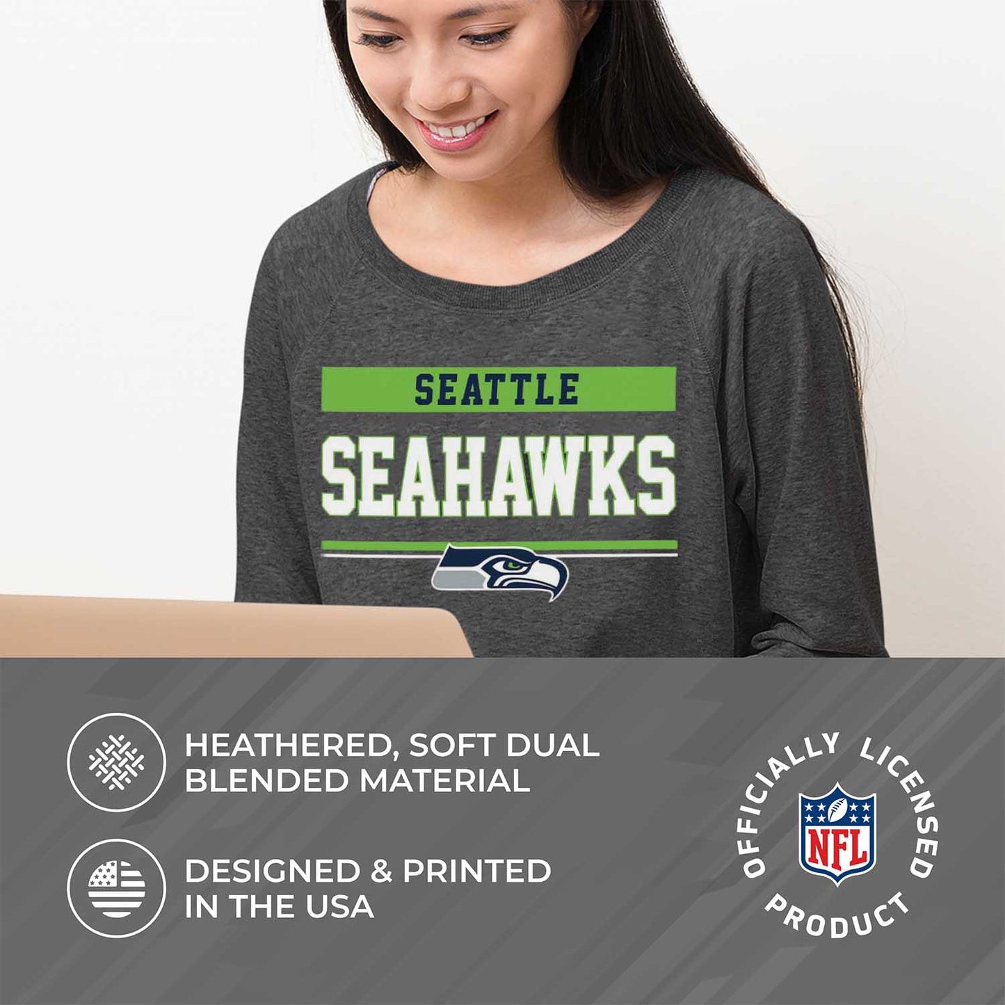 Seattle Seahawks NFL Womens Team Block French Terry Slouchy Top - Charcoal