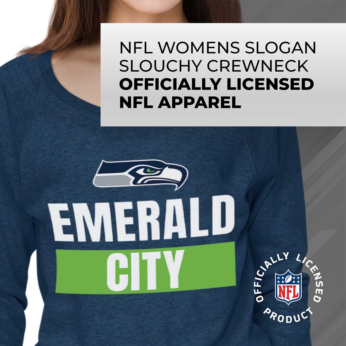 Seattle Seahawks NFL Womens Plus Size Team Slogan Crew Neck - Navy