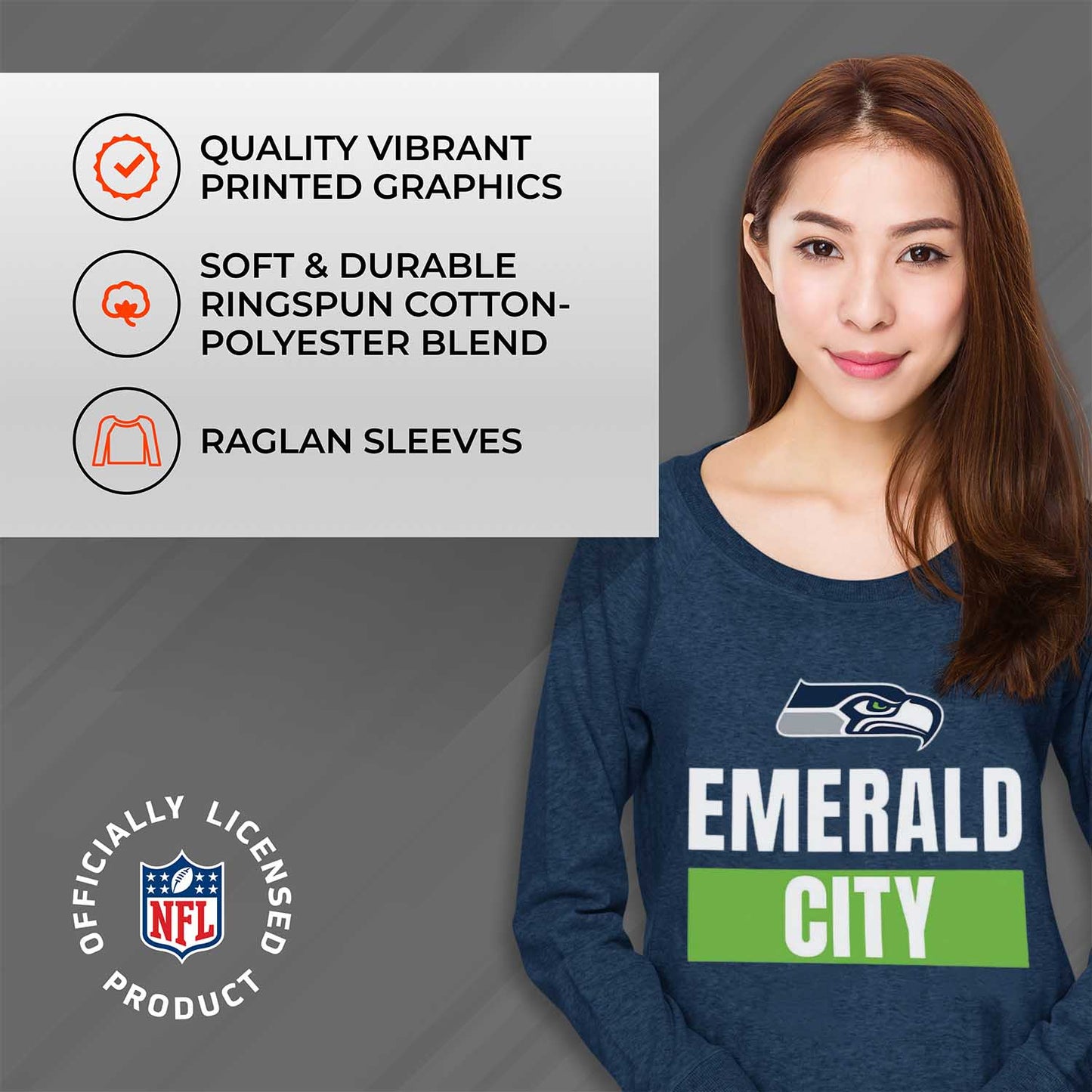 Seattle Seahawks NFL Womens Plus Size Team Slogan Crew Neck - Navy
