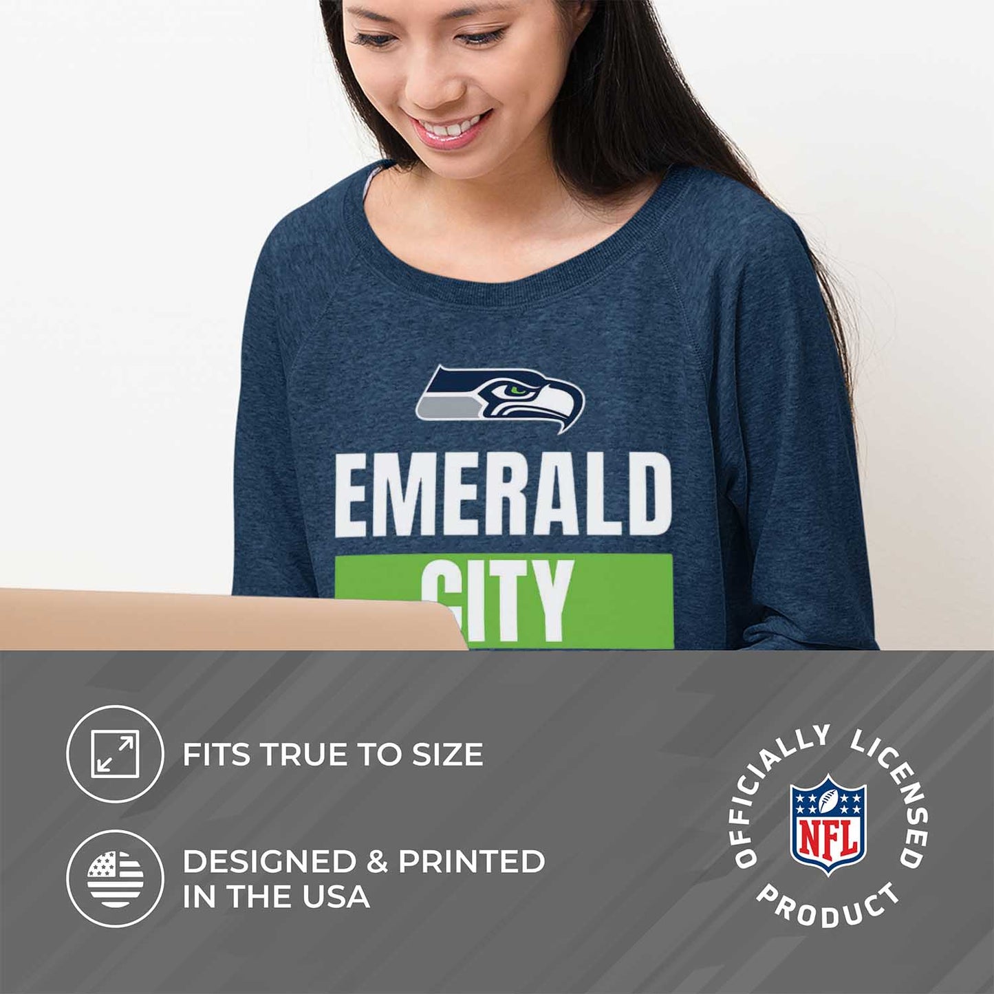 Seattle Seahawks NFL Womens Team Slogan Crew Neck - Navy