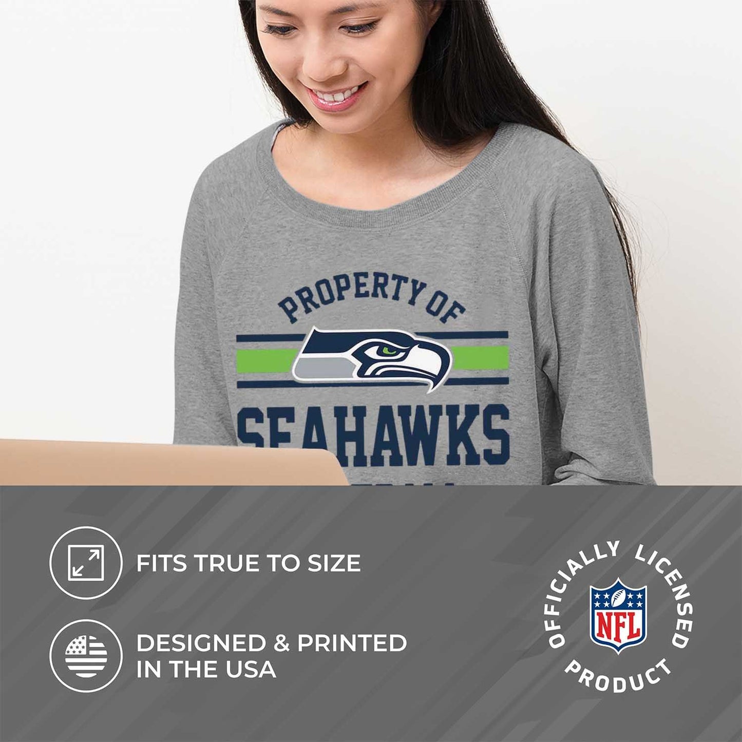 Seattle Seahawks NFL Womens Plus Size Property of Lightweight Crew Neck - Sport Gray