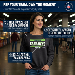 Seattle Seahawks NFL Womens Team Block French Terry Slouchy Top - Charcoal