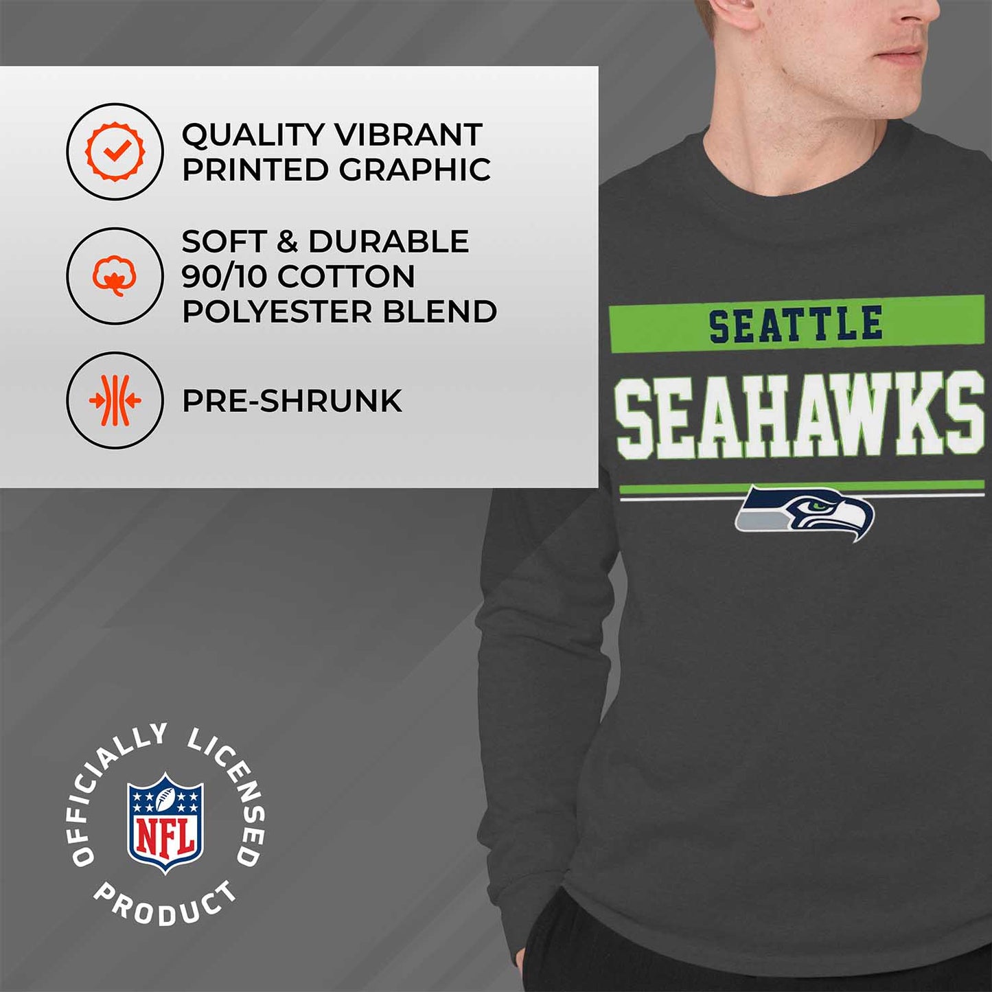Seattle Seahawks NFL Adult Charcoal Long Sleeve T Shirt - Charcoal