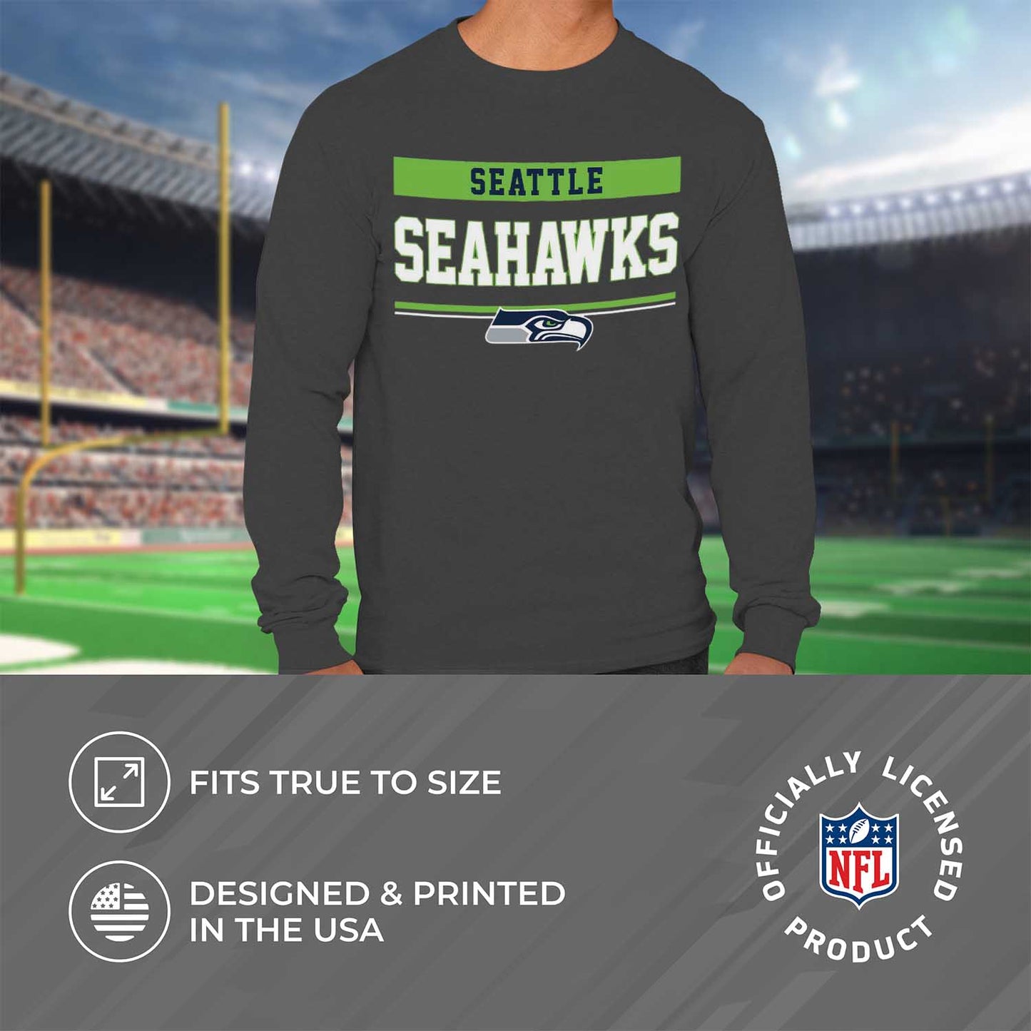 Seattle Seahawks NFL Adult Charcoal Long Sleeve T Shirt - Charcoal