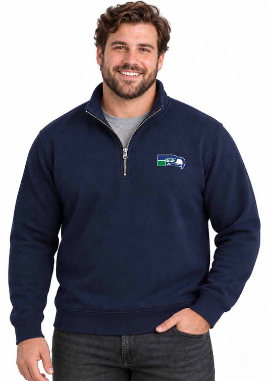 Seattle Seahawks  NFL Quarter Zip Fleece Pullover Unisex Sweatshirt - Navy