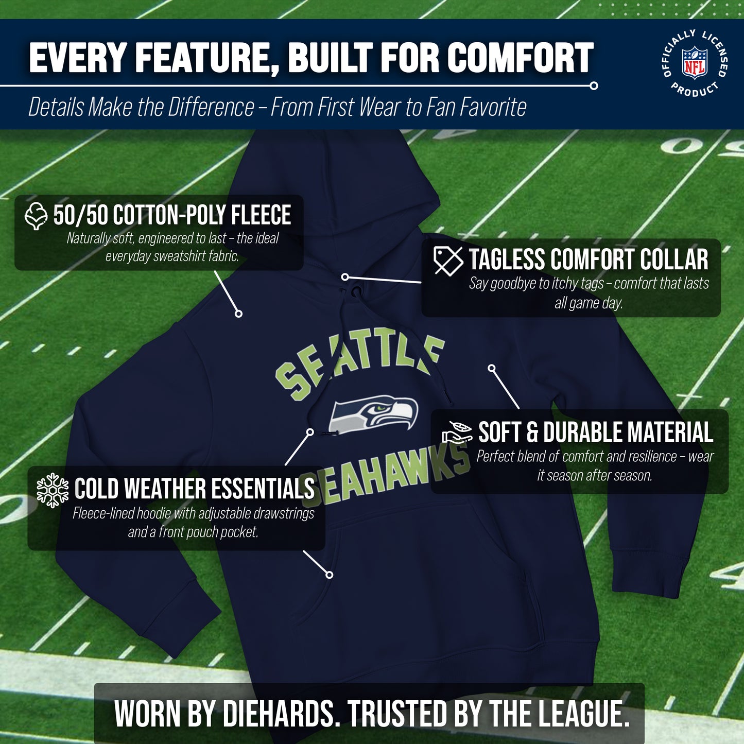 Seattle Seahawks Team Fan Apparel NFL  Gameday Hoodie - Navy